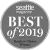 A circular badge reads "Seattle Magazine Best of 2019 Readers' Choice Winner."